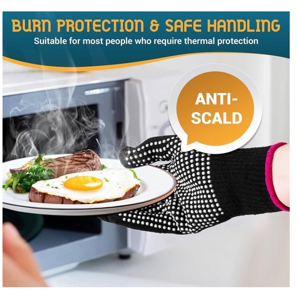 Black and White Dotted Gloves Heat Resistant for Use With Curlers - Picture 5 of 7